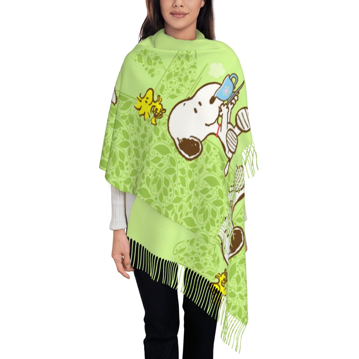 Pashmina Wrap Large - Women's Scarf with Tassel Snoopys Springtime