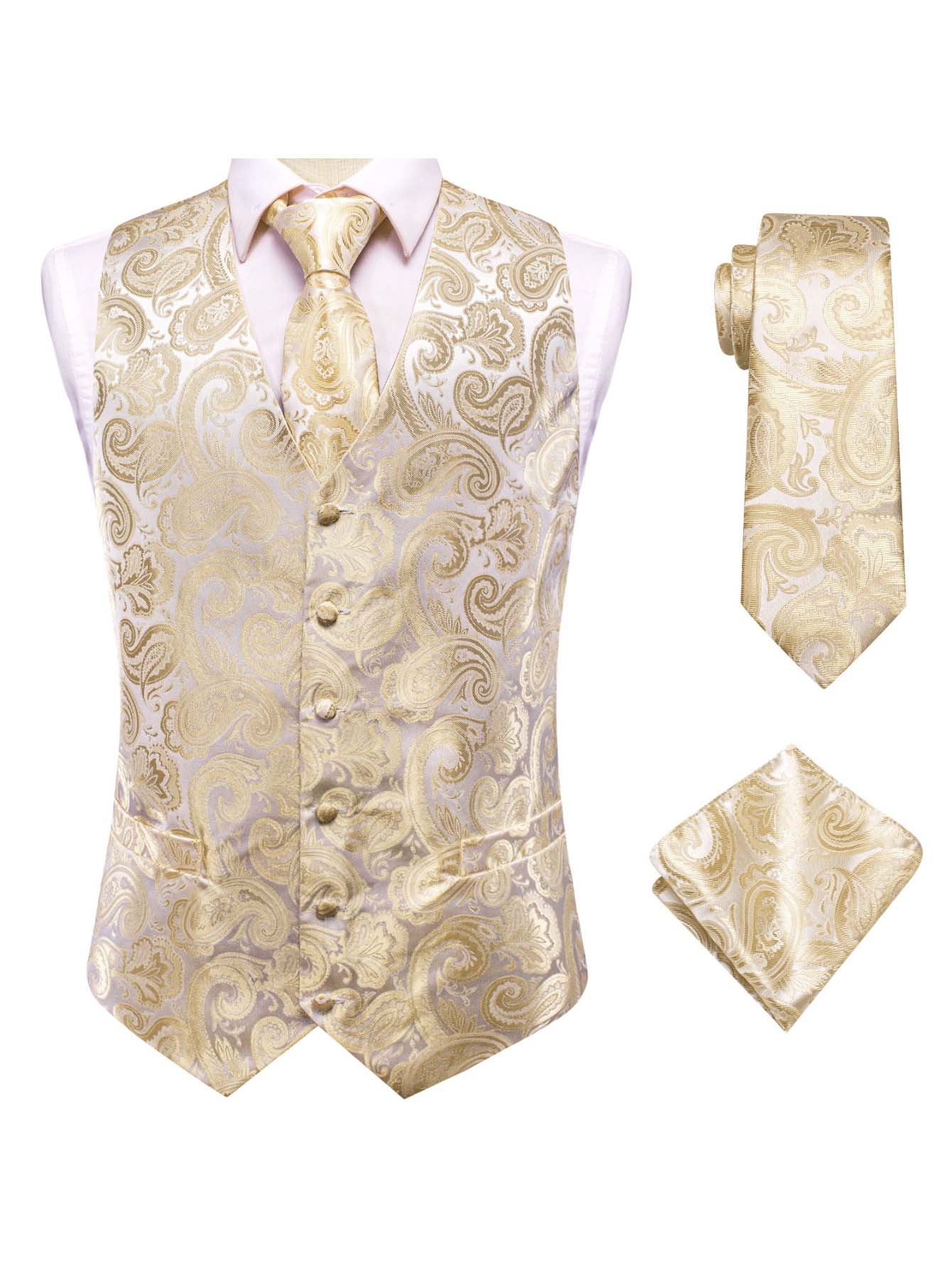 VERVEROW Gold Paisley Printed  - Pocket Square Set 评论和价格