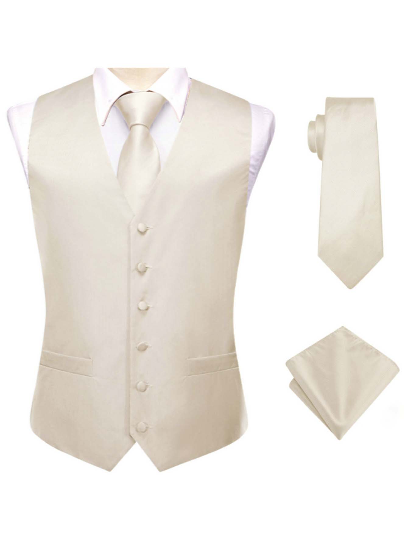 Men's Apricot Jacquard Vest 3- - Pocket Square Set 评论和价格