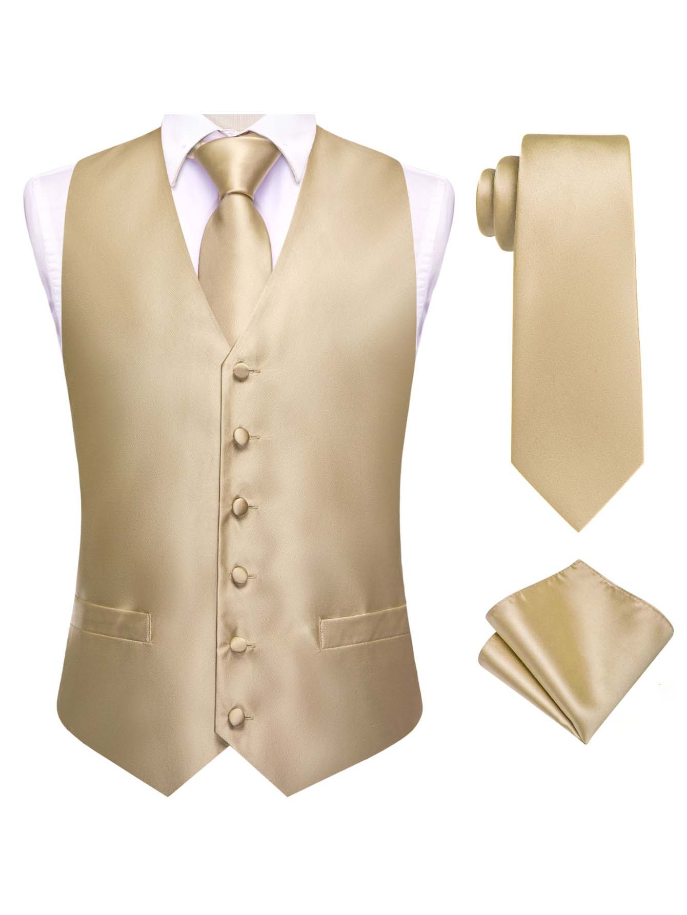 Men's Apricot Jacquard Vest 3- - Pocket Square Set 评论和价格