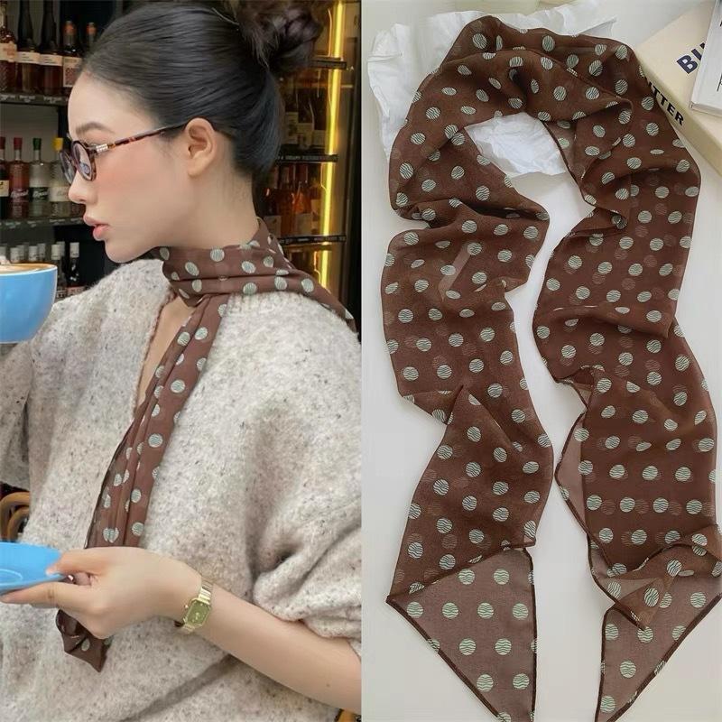 Polka Dot Floral Print Silk Sc - Silk Neck Scarf 评论和价格